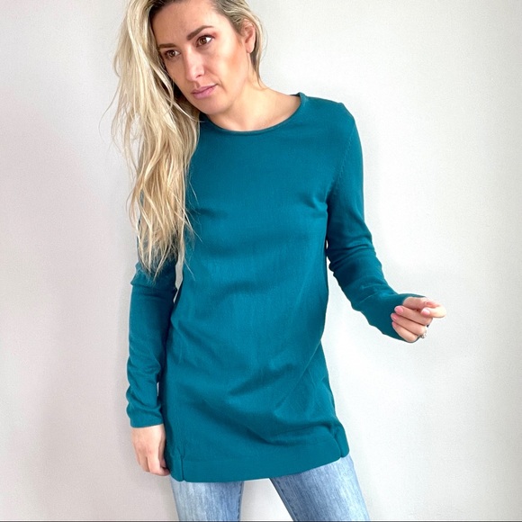 J. Jill Teal Aqua Long Tunic Sweater Size Small Tall - Picture 7 of 11